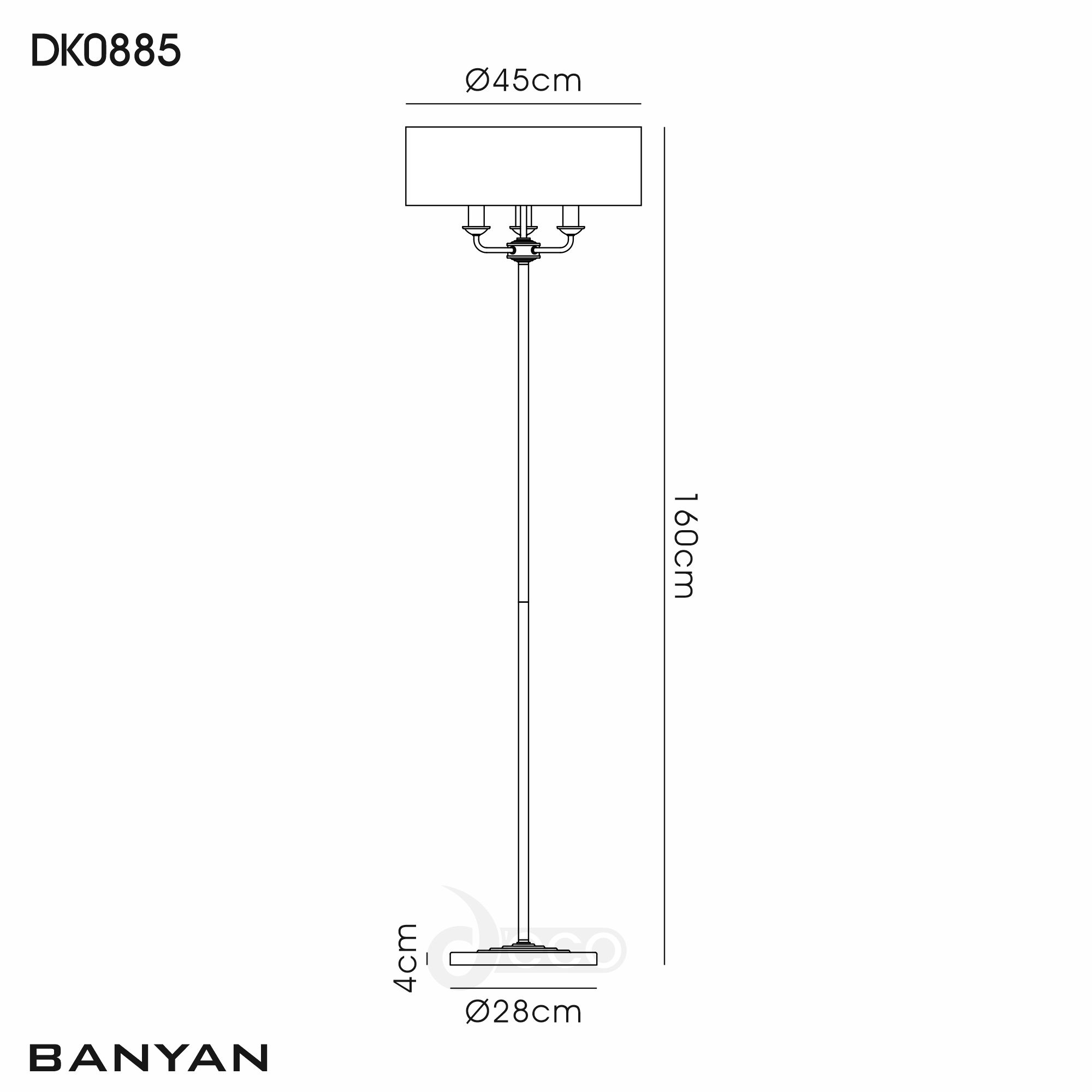 DK0885  Banyan 45cm 3 Light Floor Lamp Polished Nickel, Nude Beige